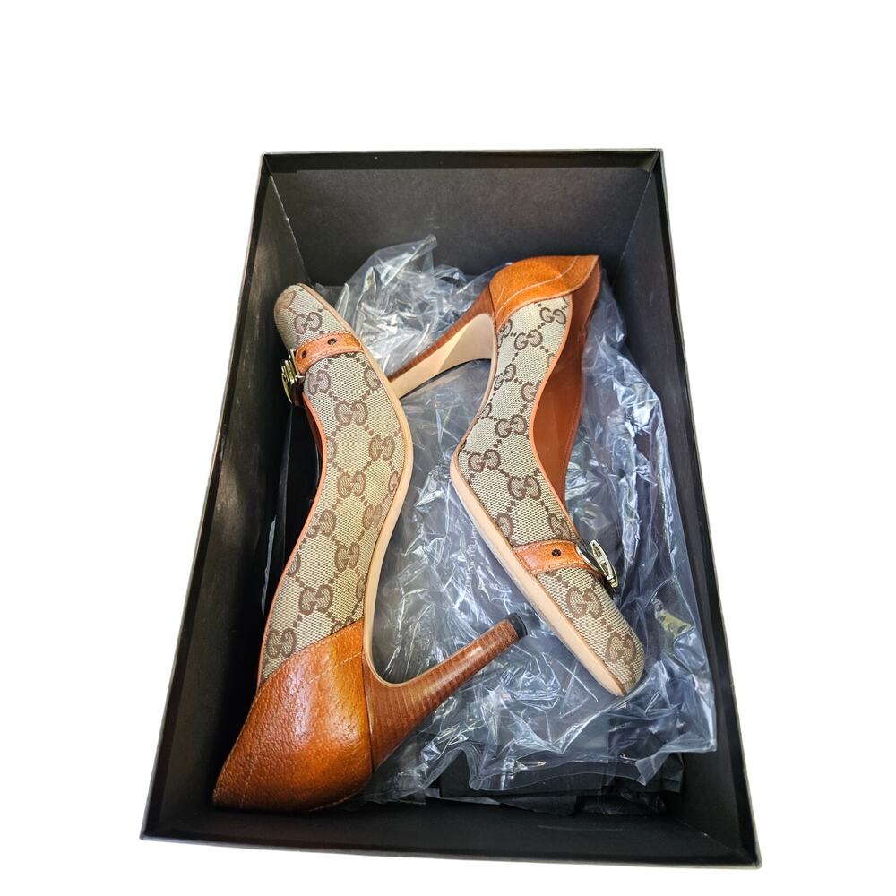 Gucci 7 Original GG GG Cinghiale Brizzolato Pump Heel Box Brown Leather Monogram - Picture 10 of 10